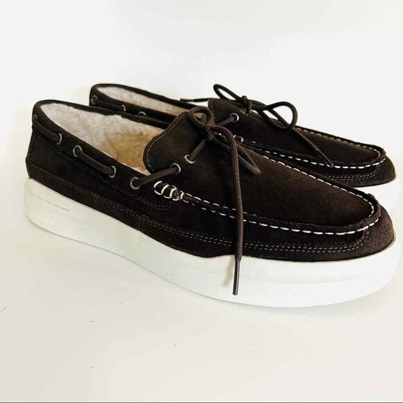 Cole Haan Men's GrandPro Rally Leather Brown Sneakers Size 9 Faux Shearling NWOB - Picture 1 of 11